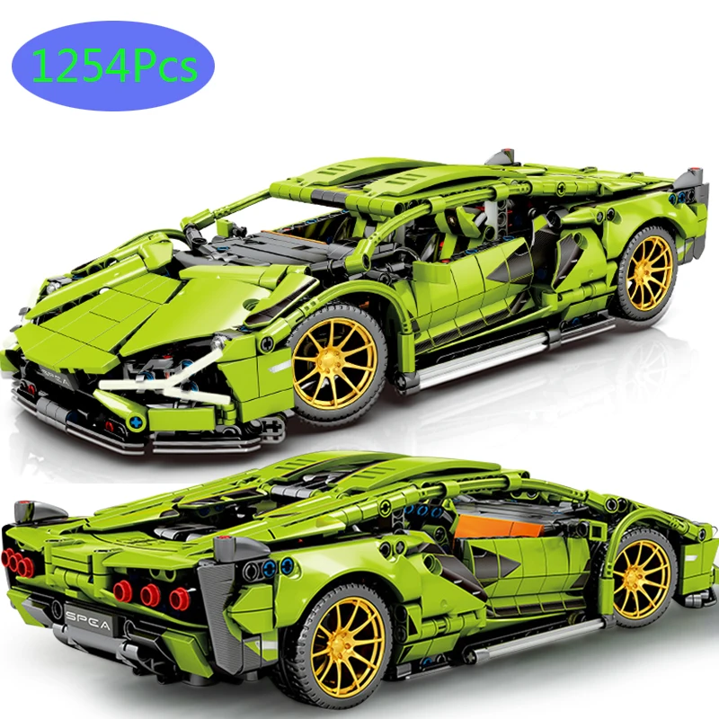 1254Pcs Technic гоночный строительные блоки Мпц Моделирование Зеленый Супер спортивный
