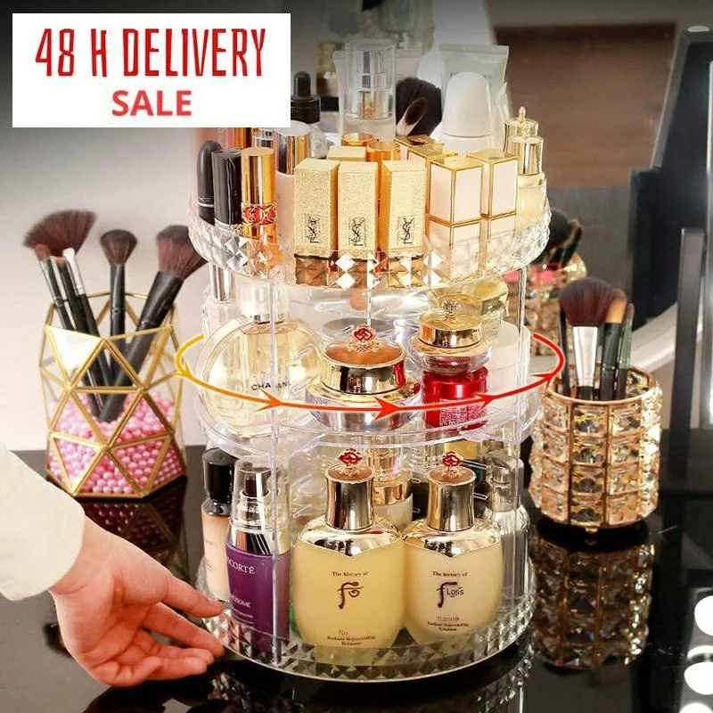 

Detachable Rotating Cosmetic Storage Box Diamond Pattern Acrylic Box Dressing Table Lipstick Skin Care Product Makeup Organizer
