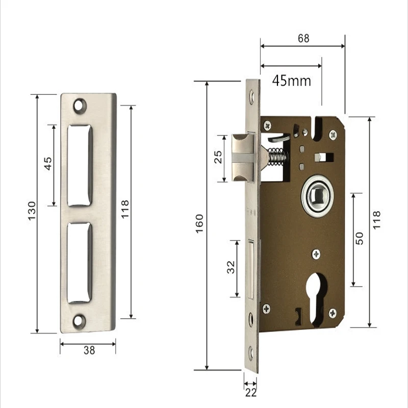 High Security Door Lock Cylinder Body Home Single Tongue Mute Anti-Theft Lock Cylinder House Wooden Door Heavy Spring