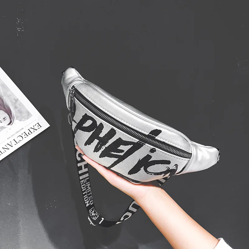 

New Style Fashion Women's Small Waist Pack Wholesale Printed Lettered Bright Surface Cross-body Chest Pack Origional Graffiti Si