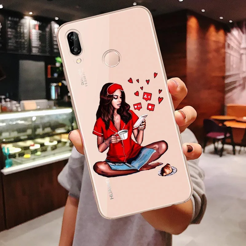 Clear Soft Case For Huawei P30 Lite P30 Pro P20 Lite P20Pro Mate 10 20 Pro Mate 20 Lite Black Brown Hair Baby Mom Girl Cover - Цвет: TPU