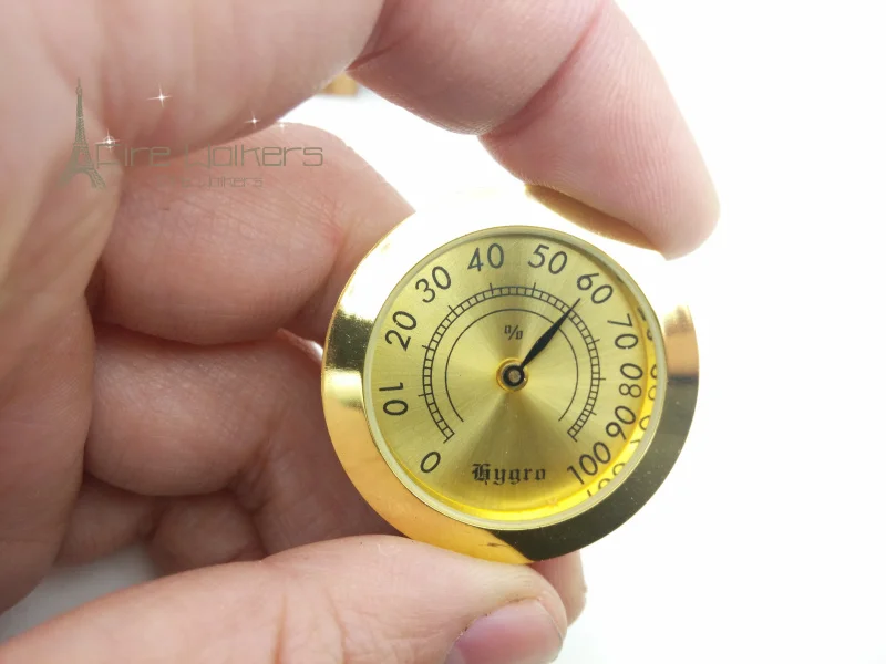 

New 1pcs Mini Quality Metal Round Glass Analog Hygrometer for Cigar Humidor Gold For Cigar Case/Tobacco Box