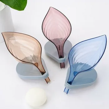 

New Leaf Shape Decorative Drainage Soap Holder Solid Color Transparent Soap Storage Holder Container Clean Soap Bathroom