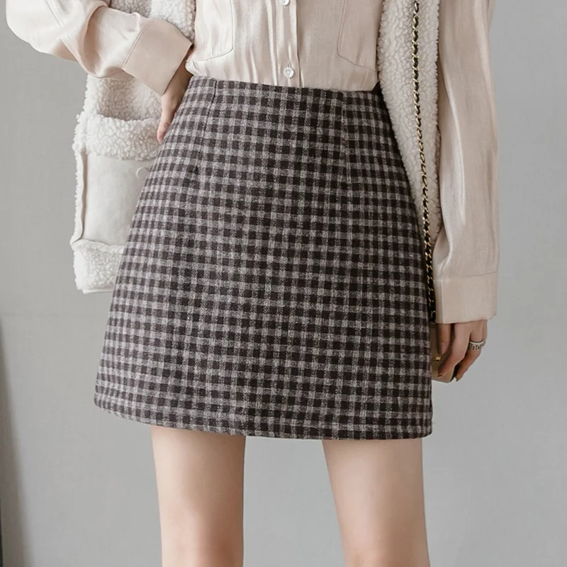 

High Waist A Line Winter Woolen Skirt Women 2020 Autumn Vintage Mini Skirt Khaki Gray Ladies Office Work Skirt Faldas Mujer