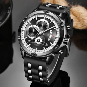 

LIGE Watch Men 2020 New Fashion Business Style Mens Watches Silicone Waterproof Sport Chronograph Clock Relogio Masculino+Box