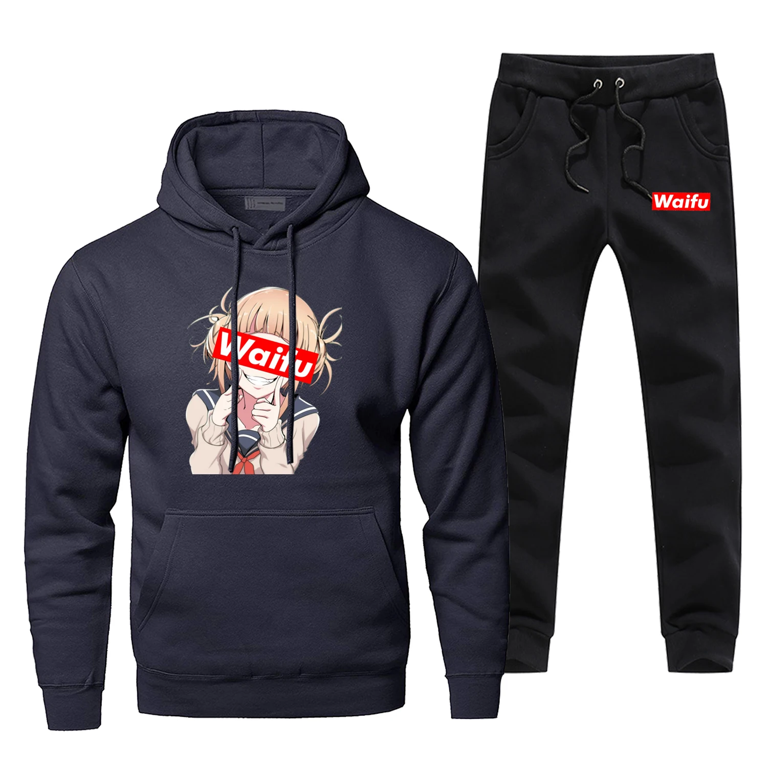 My Hero Himiko Toga Balck Men's Sets Academ Boku No Hero Casual Sportsman Wear Japan Anime Deku Male Set Fleece Pants Sweatshirt
