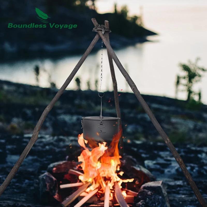 Camping Tripod Board Adjustable Titanium Hanging Chain Hooks Fixed-loop Pot Grill Ti9012O
