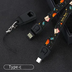 Wrist Black TypeC Многофункциональный шнурок для сотового телефона mirco usb кабель для передачи данных android type c для iphone ожерелье молния шнур Кабель apple - Цвет: Wrist Black TypeC
