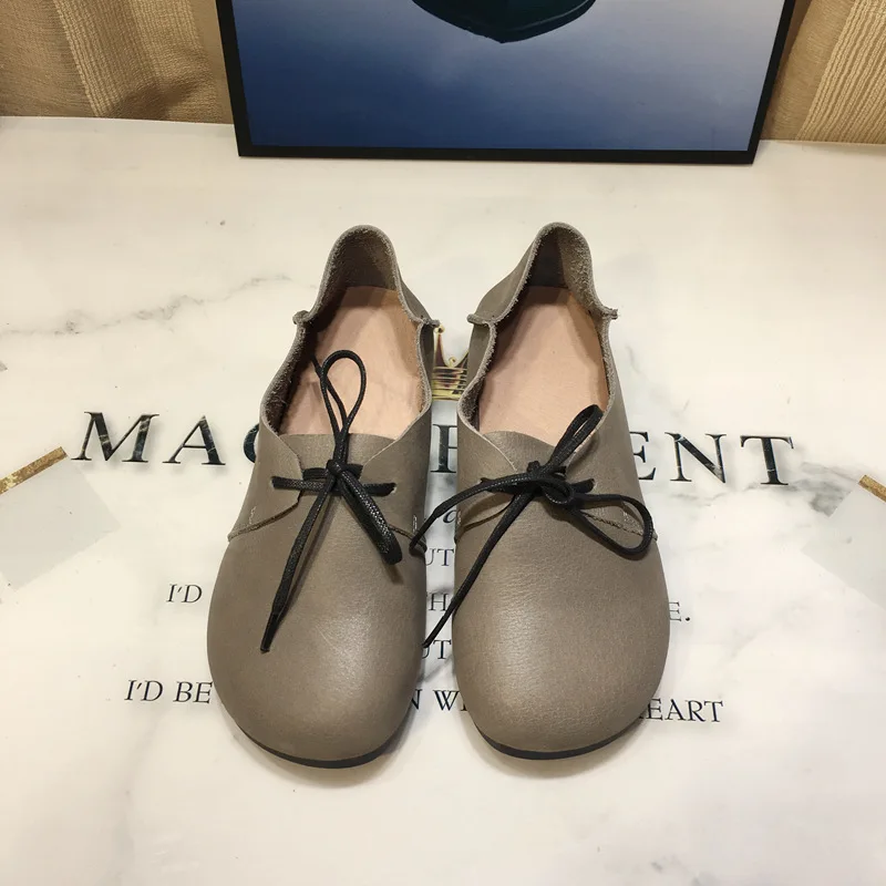 

19 Autumn New Style Flat Keel Thin Shoes Women's Lace-up round-Toe Casual Shoes Mom Shoes Literature And Art Ballet Shoes