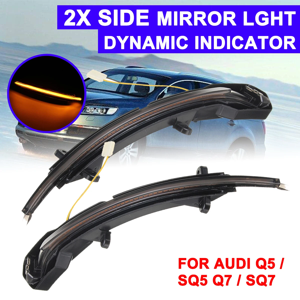 

For Q5 8R 2008-2017,Q7 4L 2009-2015 1 Pair Led Car Daytime Fog Day Running Lights Rearview Mirror Dynamic Strobe Strip Turn Lamp