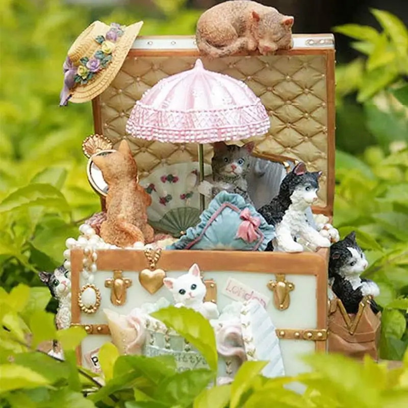 Cat Treasure Cute Kitty Rotating Music Box Wood Retro Creative Birthday Christmas Gift Caja Musical For Children Birthday Gift