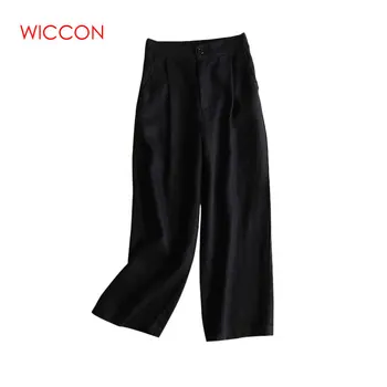 

Summer Cotton Linen Pants For Women Wide Leg Trousers OL Leisure Loose Solid Color Pants Women's Elastic Waist Pants