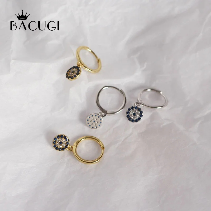 New Pure 925 Sterling Silver Earring Women Round Zircon Pendant Hoop Earrings Party Fine Jewelry