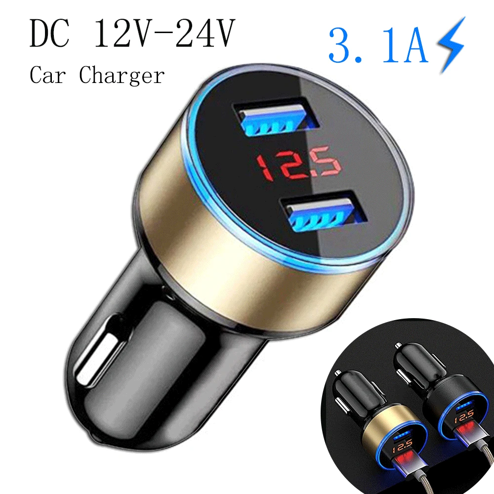 USB Phone Charger in Car Dual USB Power Adapter 3.1A Cigarette Lighter Socket for Iphone Samsung