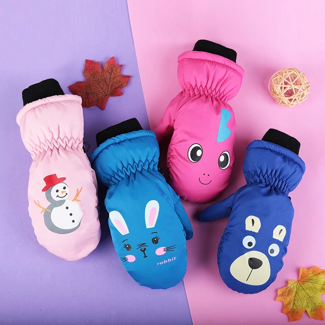 Kids Winter Warm Gloves Windproof for Children Boys Girls Ski Cycling Climbing Outdoor Gloves Waterproof Baby Cartoon Mittens 3