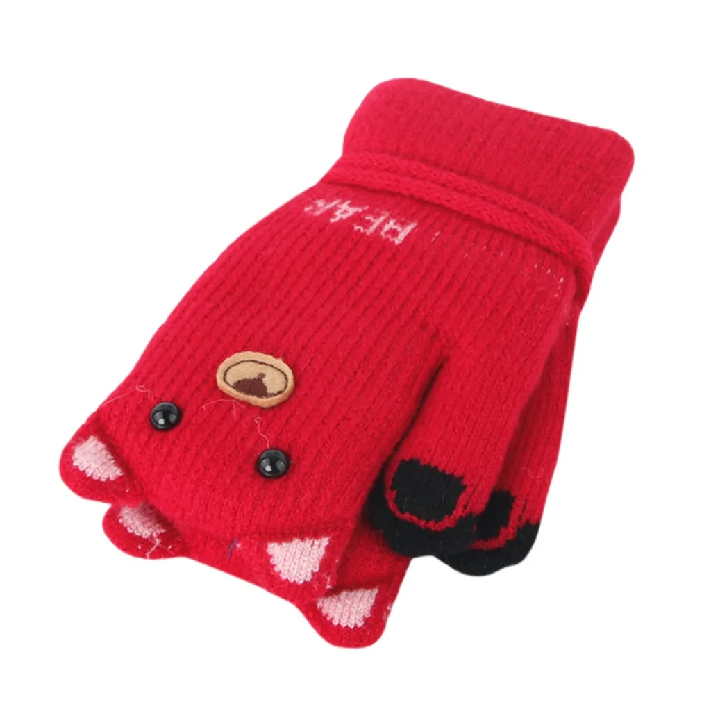 Детские перчатки; зимние вязаные перчатки для мальчиков и девочек с героями мультфильмов; теплые варежки с ремешком на палец; перчатки для детей; для малышей; 19Ot - Цвет: Red