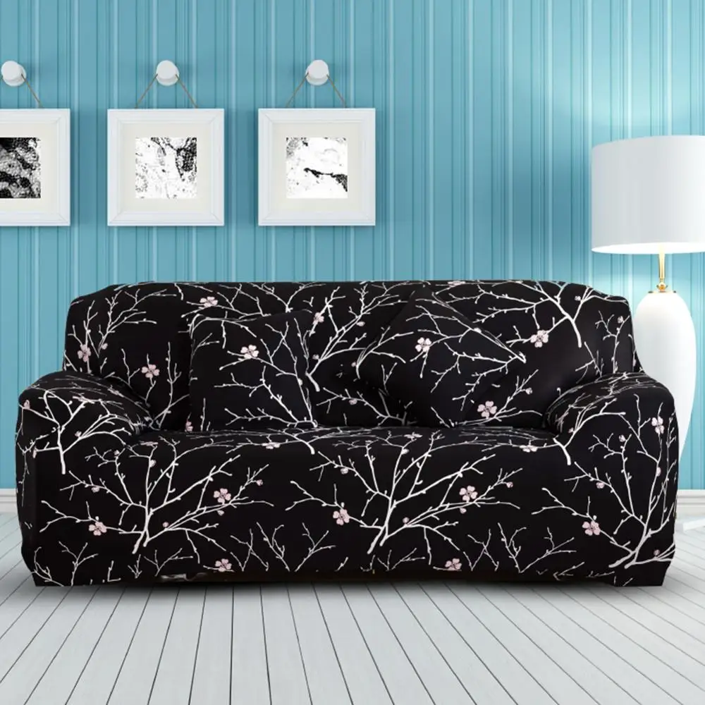 Black Pattern Yeahmart 1/2/3 местный Универсальный стрейч Чехол Эластичный диванных чехлов кресло крышка протектор чехол+ 2 шт. наволочки для подушек - Цвет: Black Pattern