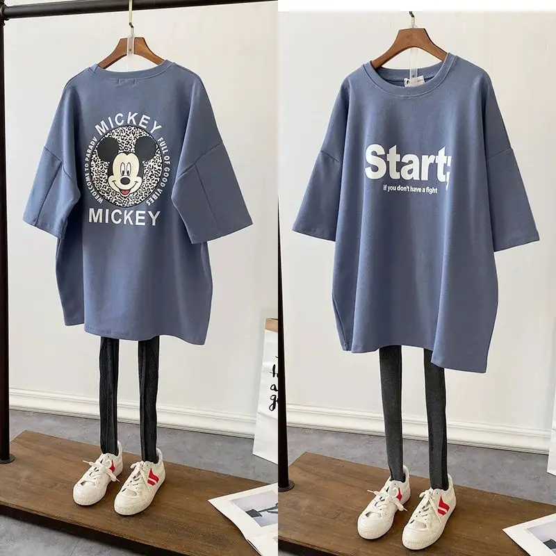 Mickey Mouse Women White T-shirts Disney Tops Tee Fashion Korean Style Loose T-shirt Female Clothes Harajuku Lady Casual T-shirt
