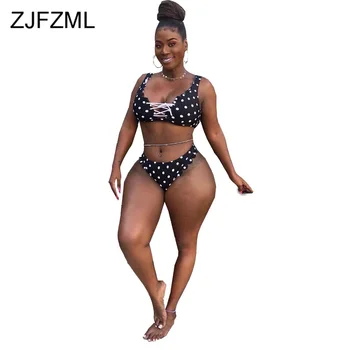 

Sexy 2 Piece Club Outfits Women Clothes 2020 Black White Polka Dot Print Crop Top And Beach Shorts Swimsuit Summer Slim Swimwear