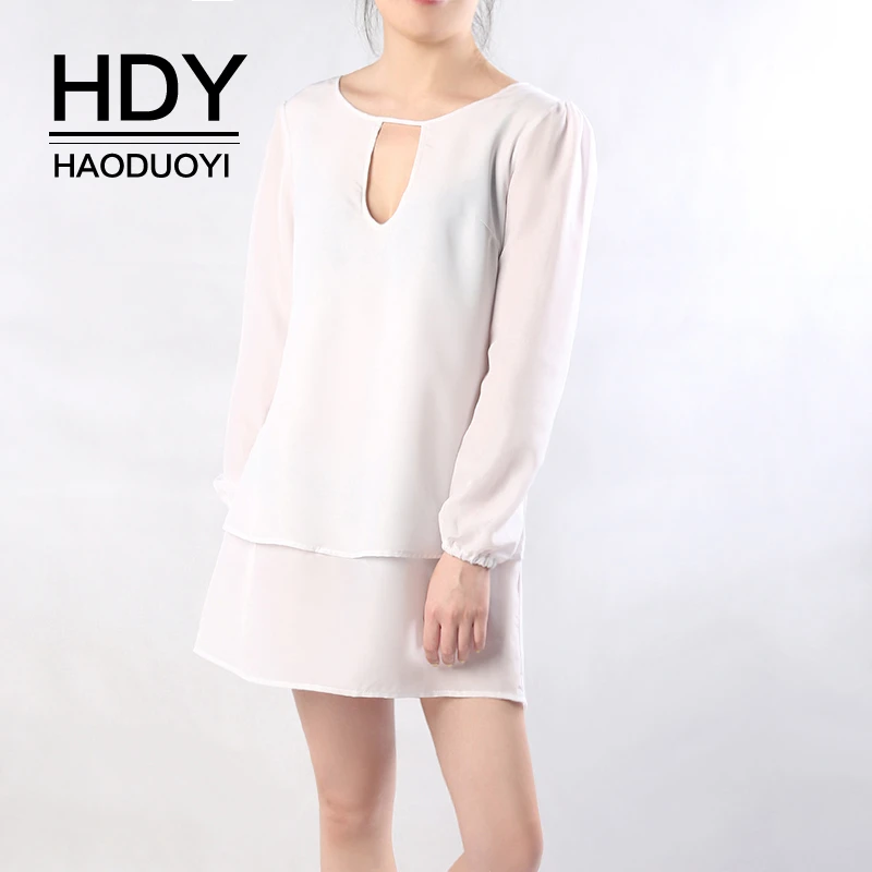 HDY Haoduoyi повседневное шифоновое платье с длинными рукавами короткое легкое