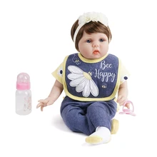 55cm Silicone Reborn Doll Newborn Baby Yellow and Navy Outfit Gift for Baby Soft Toys