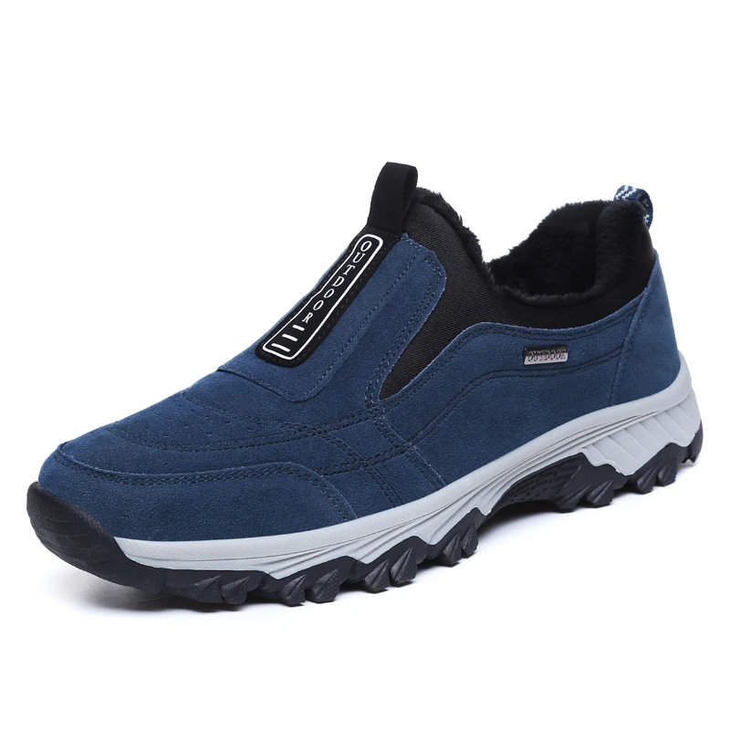 Мужская термальный поход, обувь без шнуровки, теплая зимняя обувь для мужчин, мех внутри, зимняя, наружная горная Прогулка спортивные туфли - Цвет: Blue