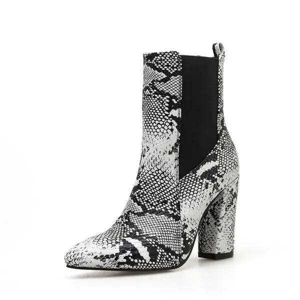 Ботинки с острым носком; ботинки на высоком каблуке; женская резиновая обувь со змеиным принтом; Роскошные Дизайнерские сабо на платформе со шнуровкой; женская обувь; - Цвет: 1