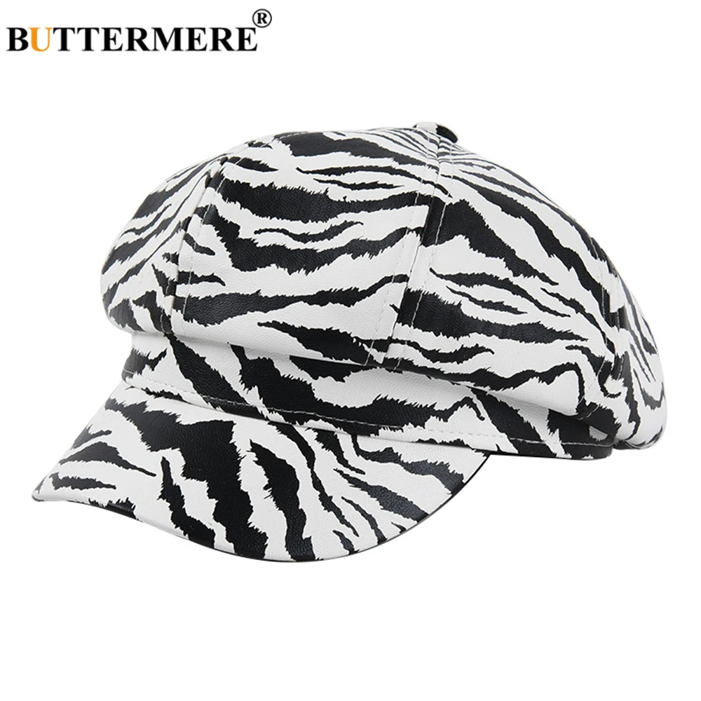 

BUTTERMERE Zebra Stripe Vintage Octagonal Cap Korean Fashion Newsboy Cap Ladies 2020 Brand Autumn Winter Hats for Women Beret