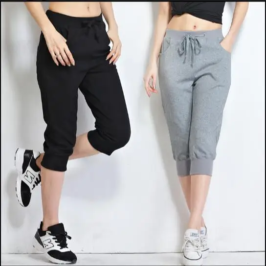 2020 летние женские штаны шаровары длиной до середины икры размера плюс черные