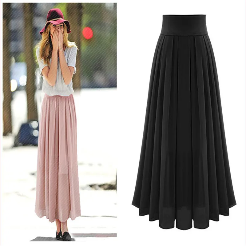 

Solid Mid-Calf Casual Pleated Skirts Women