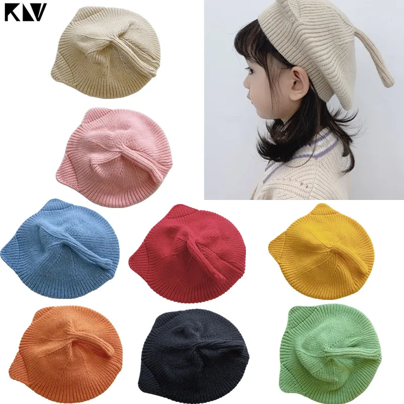 KLV/Милая вязаная шапка с кошачьими ушками из мультфильма; Однотонный вязаный берет; шапка с тыквой для детей; детская одежда унисекс; товары для декора