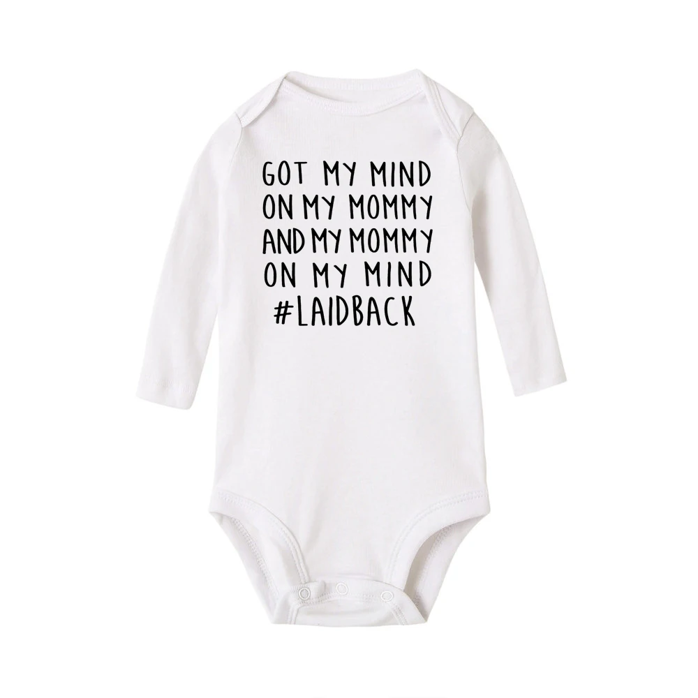 Детские комбинезоны с принтом «Got My Mind on My Mommy»; Одежда для новорожденных мальчиков и девочек; комбинезон с длинными рукавами для малышей; комбинезоны - Цвет: R079-LRPWH-