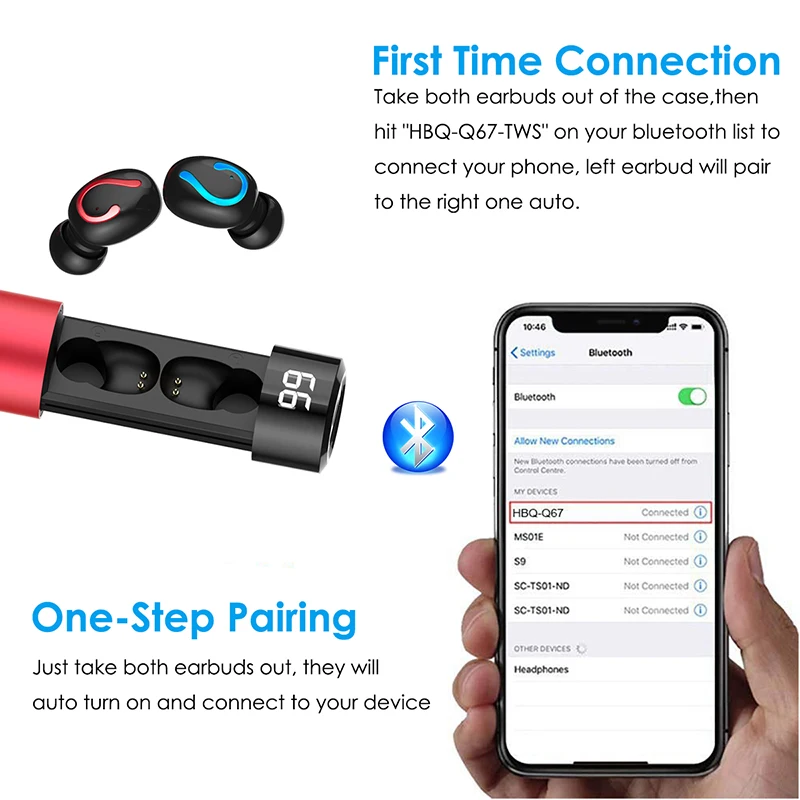 HQB-Q67 Tws Беспроводные наушники для Bluetooth 5,0 водонепроницаемые спортивные наушники для Iphone 8