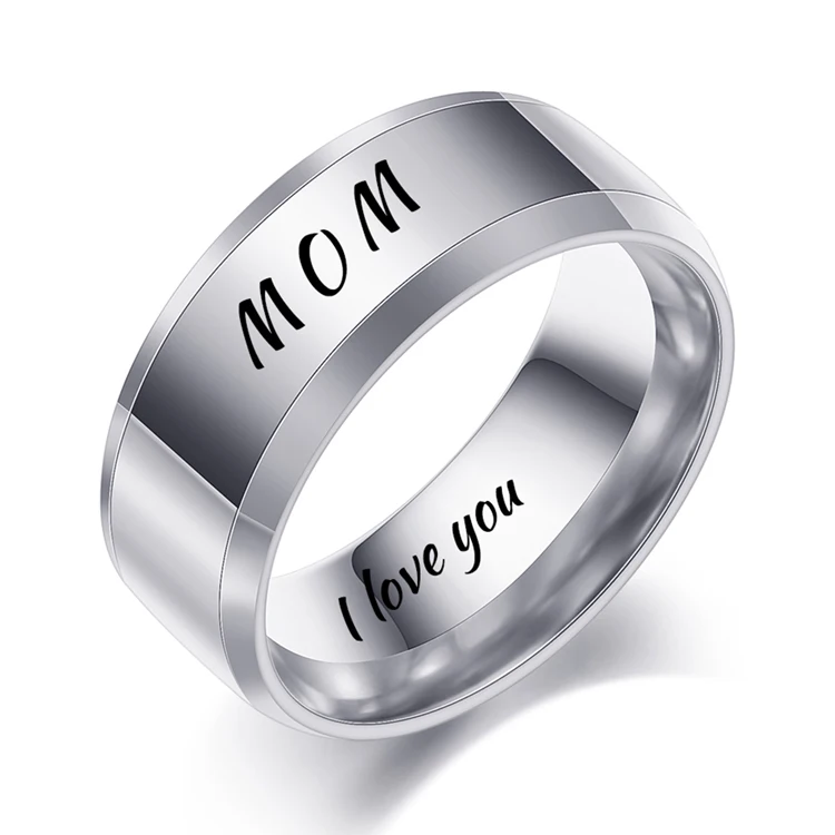 silver mom 2 Модные полированные ювелирные изделия гравировка имя Дата логотип кольцо Нержавеющая Сталь обручальные брендовые кольца для мужчин и женщин - Цвет основного камня: silver mom 2