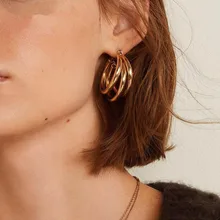 3 цвета, медные металлические серьги-трубы для женщин, супер звезда, стильные геометрические серьги с тройными кругами для девушек, Brinco