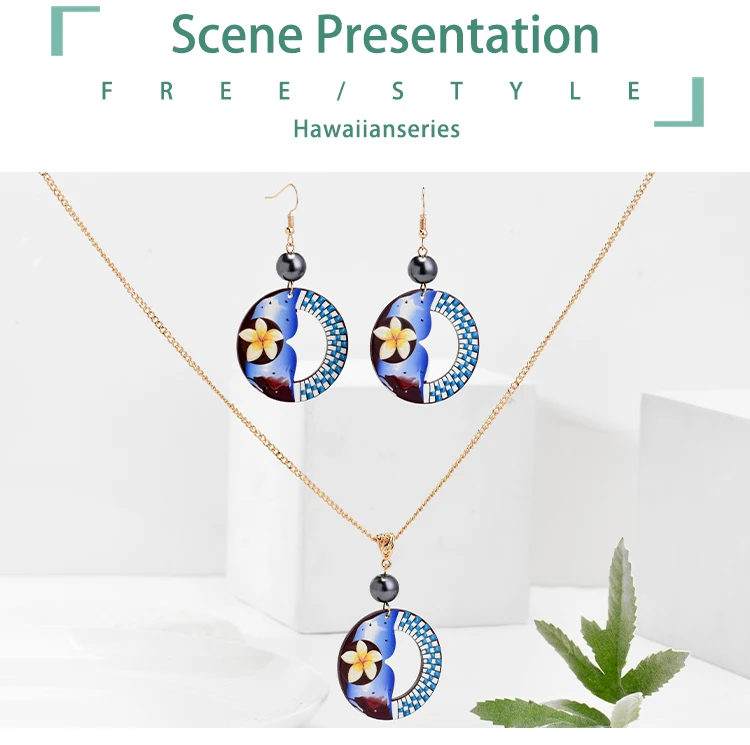 Cring Coco Acrylic Plumeria Hibiscus Flowers Jewelry Set Polynesian Beach Monstera Leaf Earrings and Necklaces Set for Women