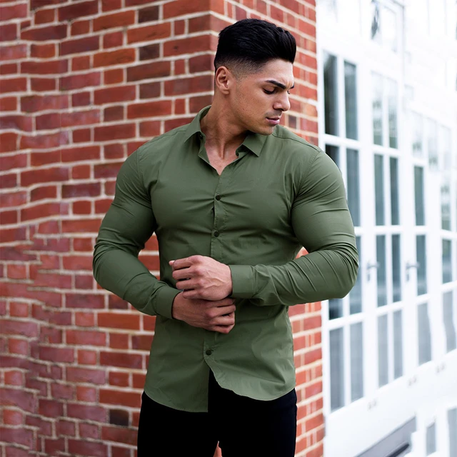 viering persoonlijkheid Shinkan Men Fashion Casual Long Sleeve Solid Shirt Super Slim Fit Male Social  Business Dress Shirt Brand Men Fitness Sports Clothing - Shirts - AliExpress