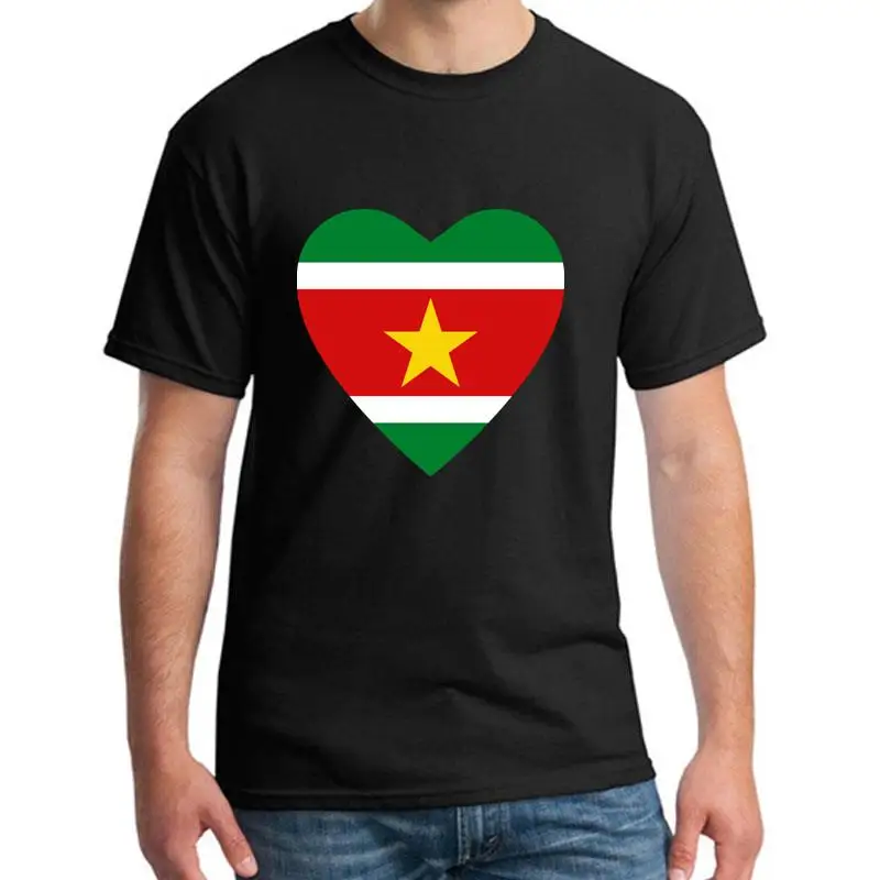 

Custom Suriname Flag Heart tshirt big size s~5xL 100% cotton Comical Harajuku mens t-shirts Crew Neck Normal