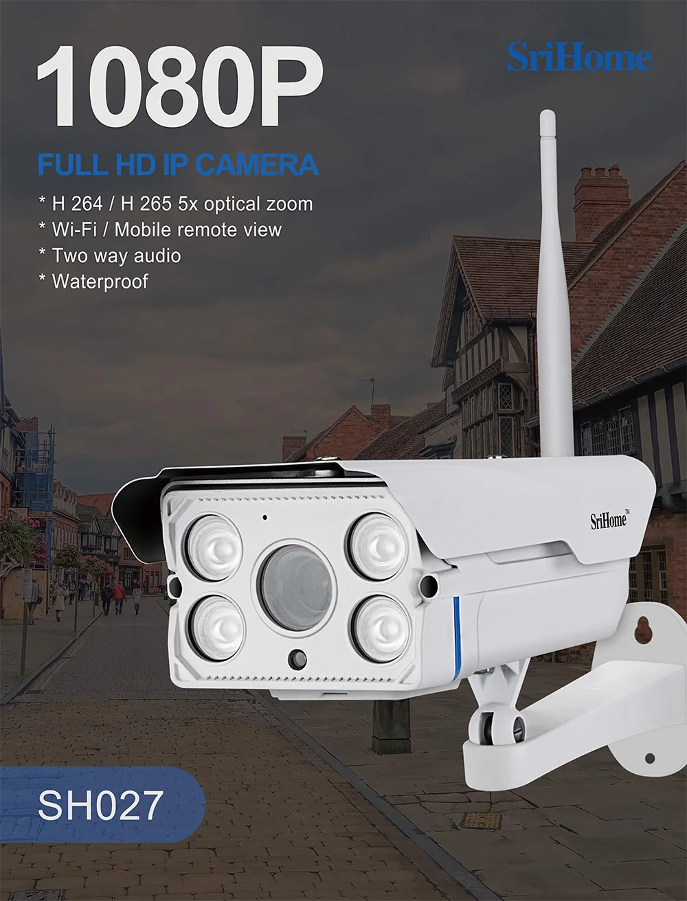 SriHome SH027 1080P Беспроводная ip-камера наружная двухсторонняя аудио CCTV камера наблюдения 180 градусов Водонепроницаемая камера