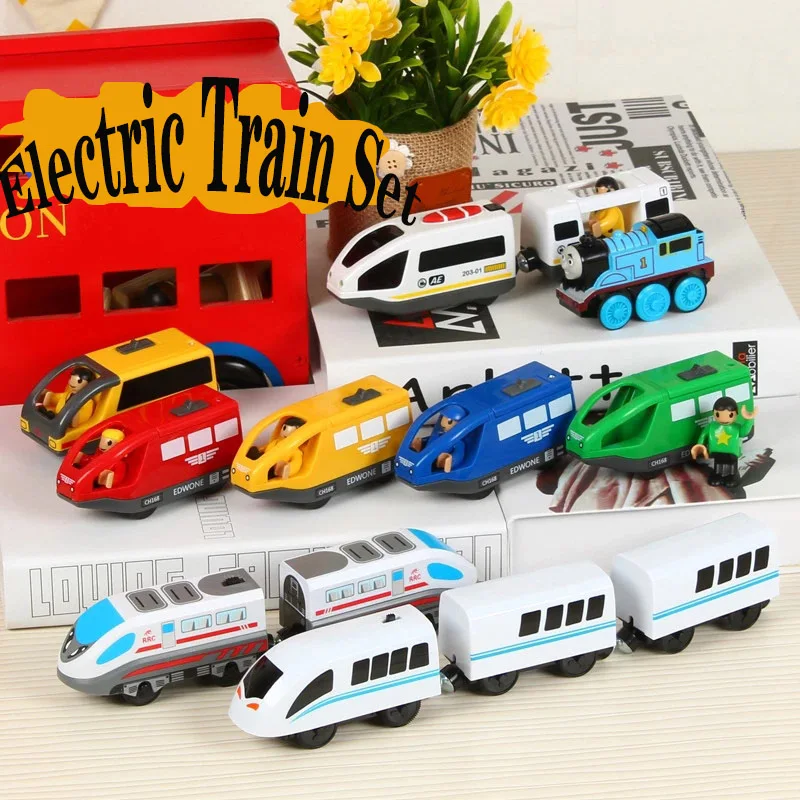Детский Электрический поезд, игрушки с магнитным слотом, Электрический поезд, деревянный поезд, железная дорога, деревянная дорожка, поезд Brio, подарки