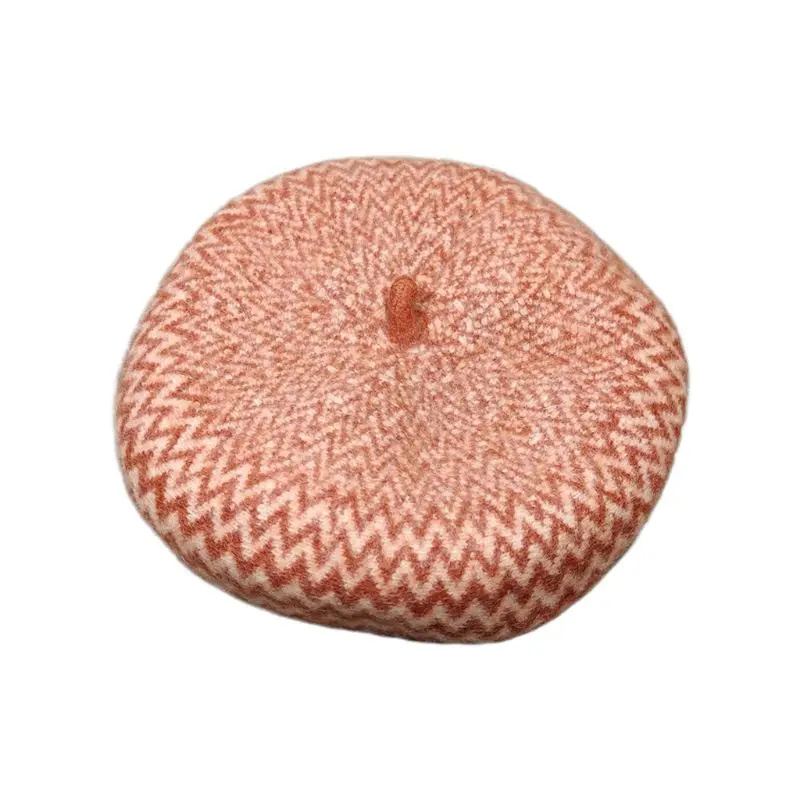 Красный Винтажный французский женский берет из искусственной шерсти контрастного цвета с геометрическими волнистыми полосками, зимняя Осенняя теплая шапка художника - Цвет: Красный