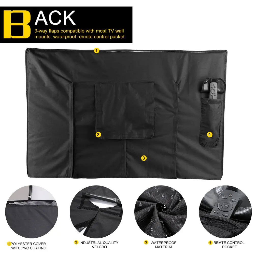 Universal Weatherproof Dust-proof Outdoor TV Cover 40-42 inch Flat Screen Cover Protector Easy to Install Black