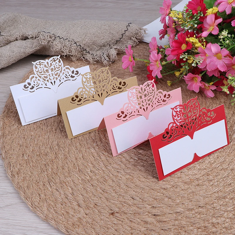 

50pcs Vintage Table Number Name Card Place Card Laser Cut Heart Seat cards Wedding Wedding Birthday Party Decoration