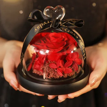 

Eternal Flower Preserved Valentines Day Gift Exclusive Rose In Glass Dome With Lights Eternal Real Rose Mother's Day Gift