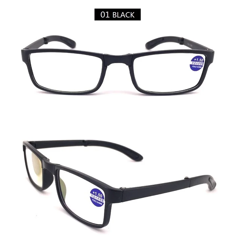 Складные очки для чтения складной Для женщин Для мужчин квадратный Винтаж пресбиопии очки с Чехол очки 1,0 1,5 2,0 2,5 3,0 3,5 4,0 - Цвет оправы: 01 BLACK