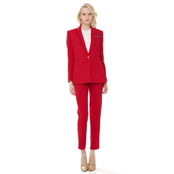 

Jacket+Pants Red Women Business Suits Blazer Female Office Uniform Trouser 2 Piece Suits Ladies Winter Formal Suits Custom