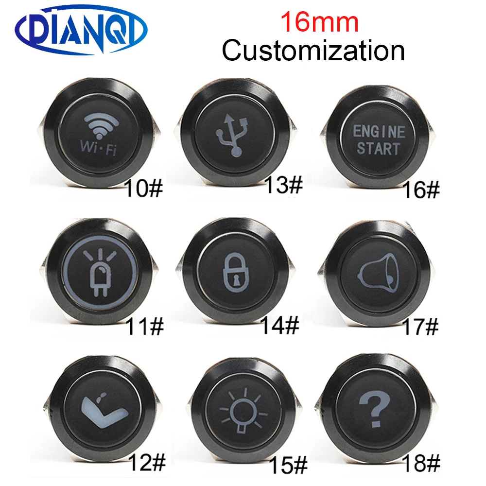 

16mm Alumina metal Led logo light latching fixed button switch mark customizable car speaker horn buttonswitch Momenary/Latching