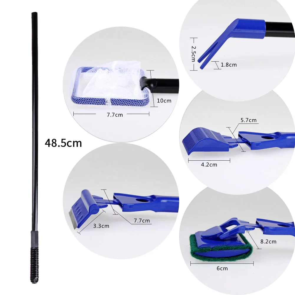 Durable Pet Aquarium Tools Gravel Rake Portable Fish Tank Manual Practical 5 In 1 Cleaning Kit Sponge Brush Long Handle