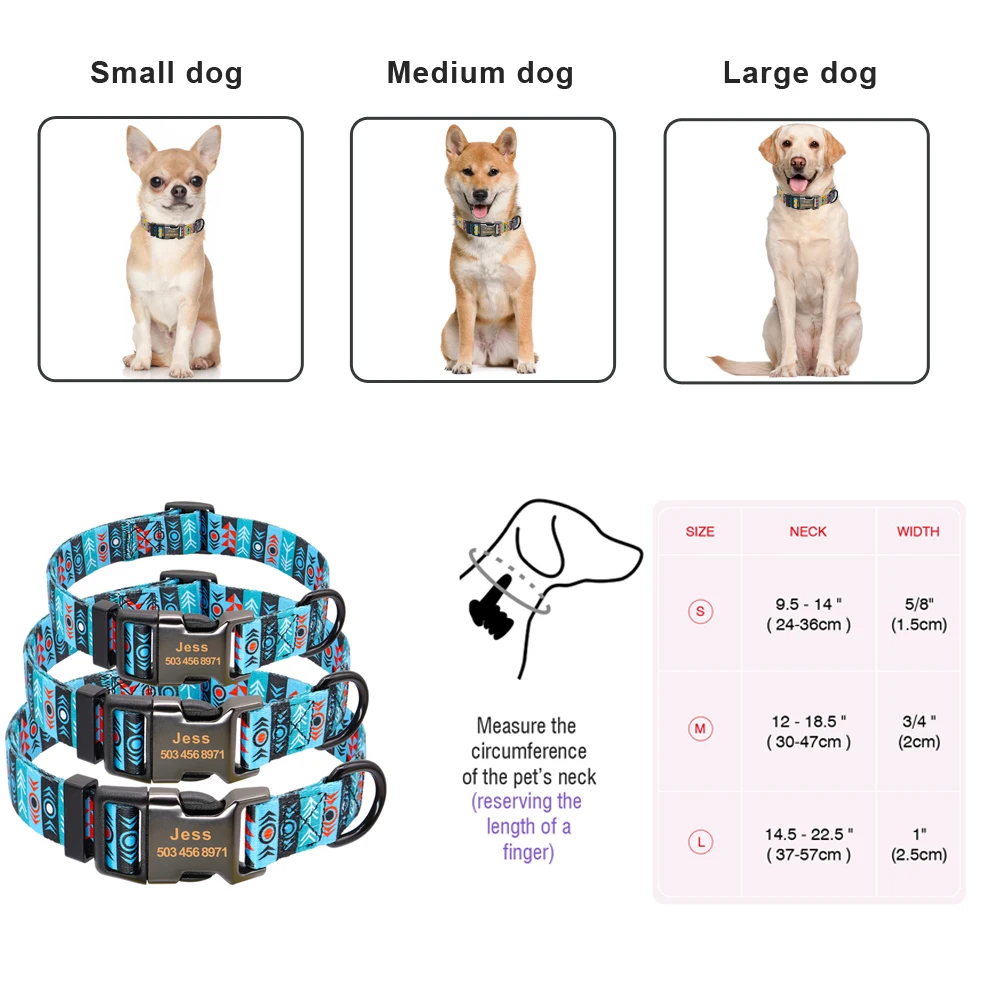 Нейлоновый ошейник с принтом для собак, персонализированные ошейники для домашних животных, кошек, ID-тегов, Заказные Выгравированные ошейники для собак, регулируемые для маленьких и больших собак, Pitbull
