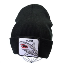 Высококачественные зимние вязаные головные уборы для мужчин и женщин шапочка с животными Акула вышивка Skullies Bonnet вязаная шапка уличная хип хоп кепка